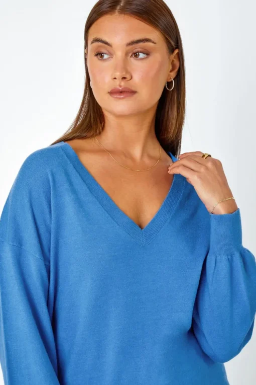 Roman Blue V-Neck Stretch Jumper