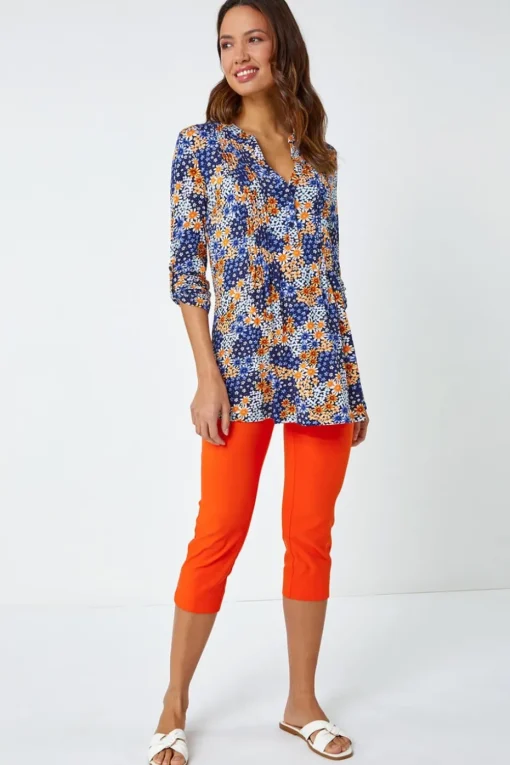 Roman Burnt Orange Cropped Stretch Trouser Capri Summer Leggings 3/4 Pedal Pushers