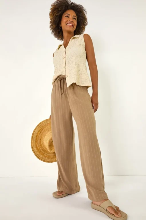 Roman Camel Stripe Linen Blend Trouser