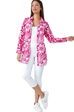 Roman Candy Pink Floral Print Longline Cotton Shirt