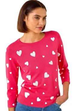 Roman Candy Pink Hotfix Heart Print Knit Jumper