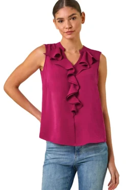 Roman Candy Pink Linen Ruffle Vest Top