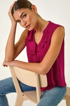 Roman Candy Pink Linen Ruffle Vest Top