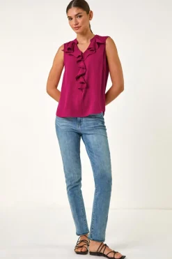 Roman Candy Pink Linen Ruffle Vest Top