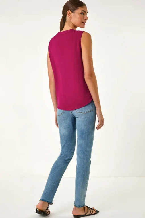 Roman Candy Pink Linen Ruffle Vest Top