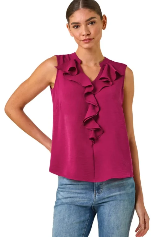 Roman Candy Pink Linen Ruffle Vest Top