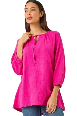 Roman Cerise Tie Neck Tunic Top