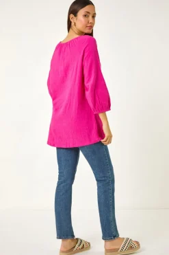 Roman Cerise Tie Neck Tunic Top