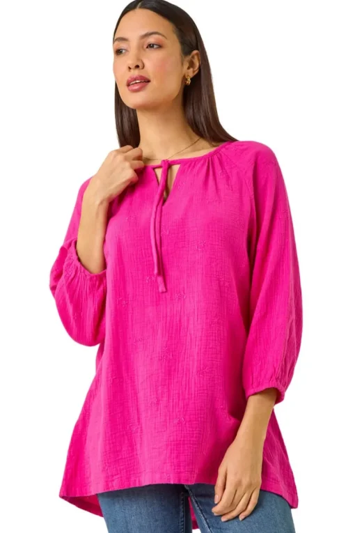Roman Cerise Tie Neck Tunic Top