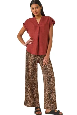 Roman Chocolate Pleated Notch Neck Top