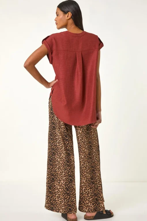 Roman Chocolate Pleated Notch Neck Top