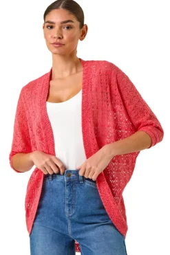 Roman Coral Cotton Crochet Tunic Cardigan