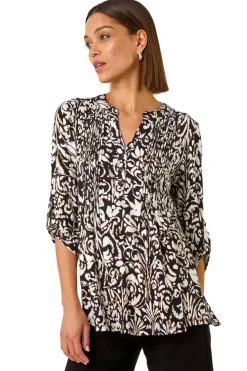 Roman Cream Print Pintuck Shirt