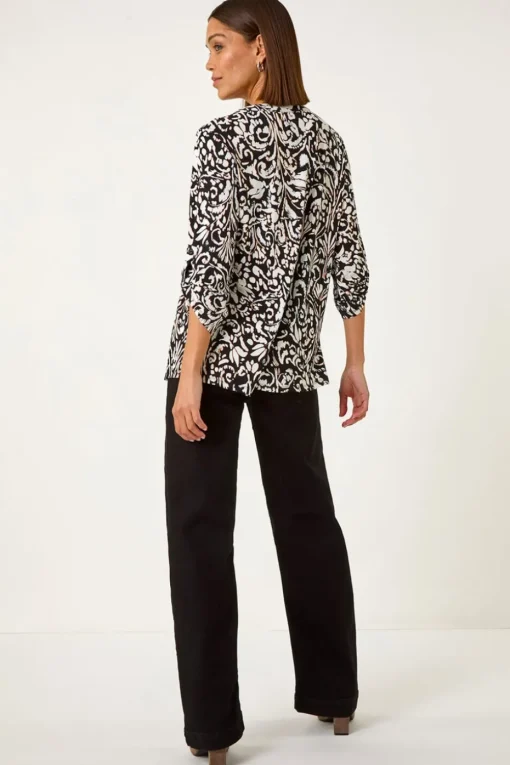 Roman Cream Print Pintuck Shirt
