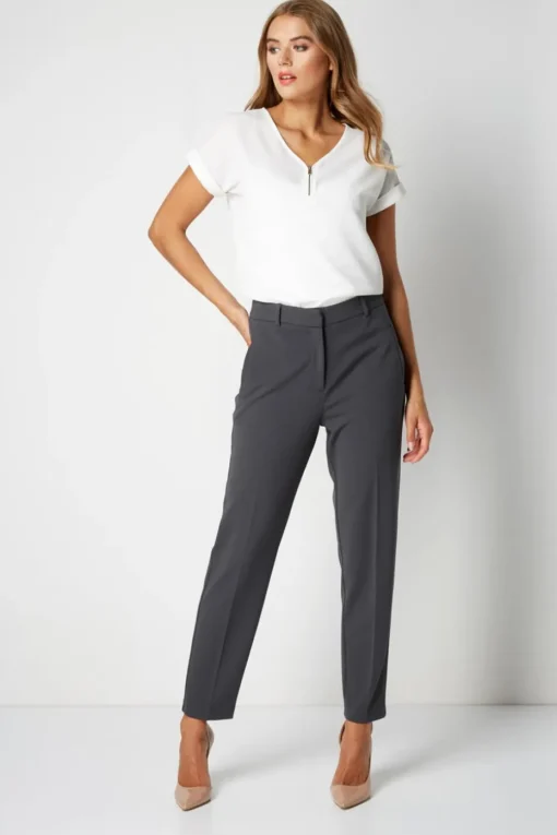 Roman Dark Grey Short Straight Leg Stretch Trouser