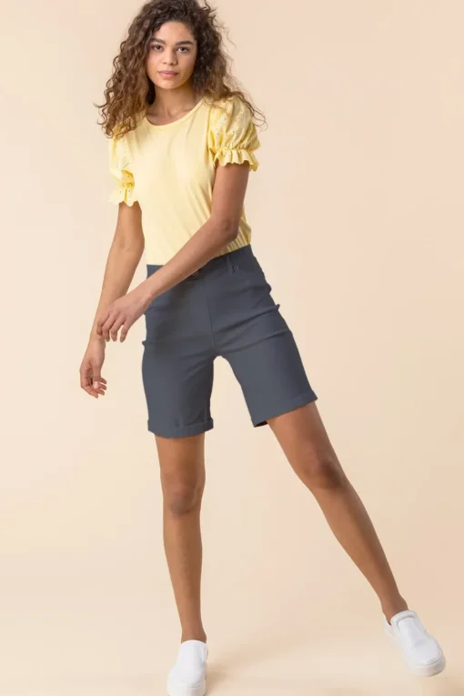 Roman Dark Grey Turn Up Stretch Shorts