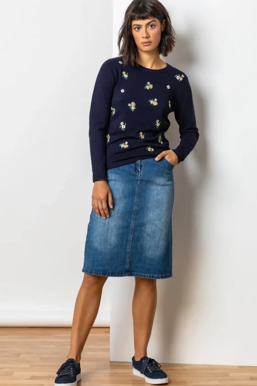 Roman Denim Cotton Denim Stretch A line Skirt