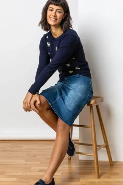 Roman Denim Cotton Denim Stretch A line Skirt
