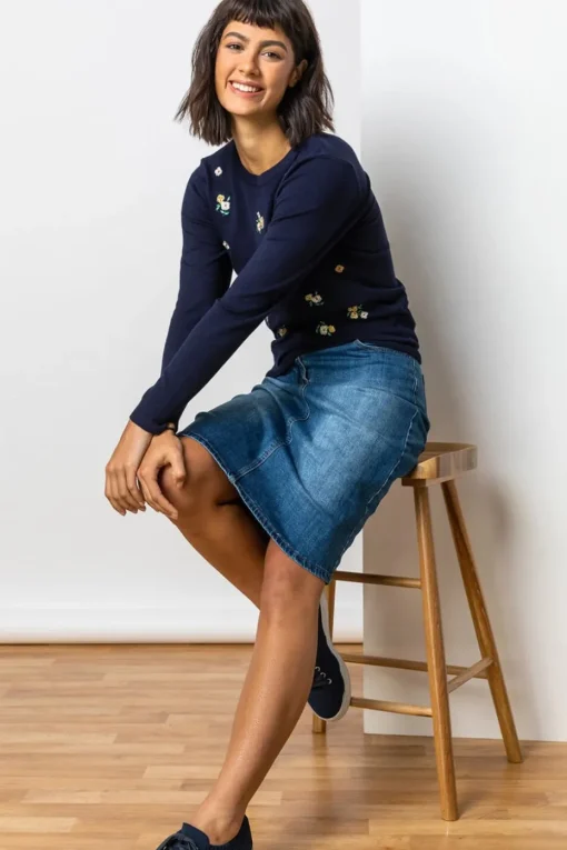 Roman Denim Cotton Denim Stretch A line Skirt