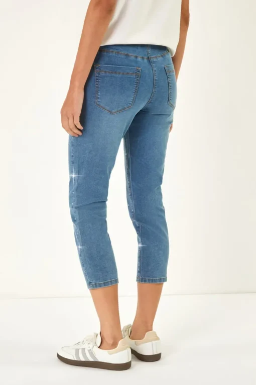 Roman Denim Embellished Cropped Stretch Jeggings