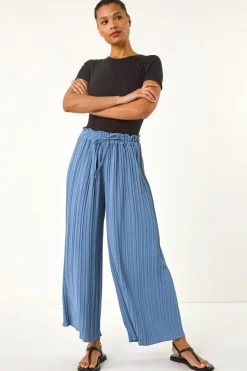 Roman Denim Pleated Wide Leg Stretch Culottes