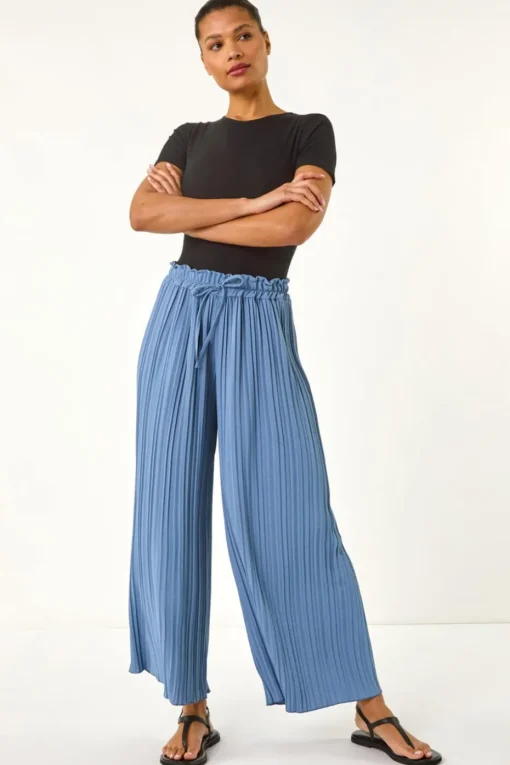 Roman Denim Pleated Wide Leg Stretch Culottes