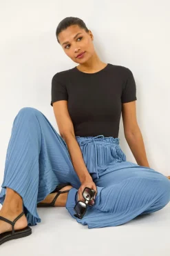 Roman Denim Pleated Wide Leg Stretch Culottes