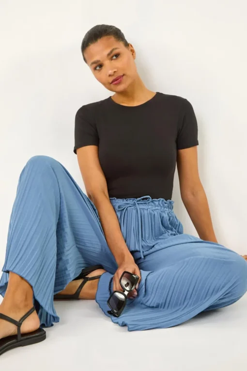 Roman Denim Pleated Wide Leg Stretch Culottes