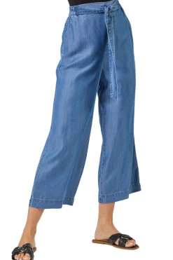 Roman Denim Waist Tie Detail Culottes
