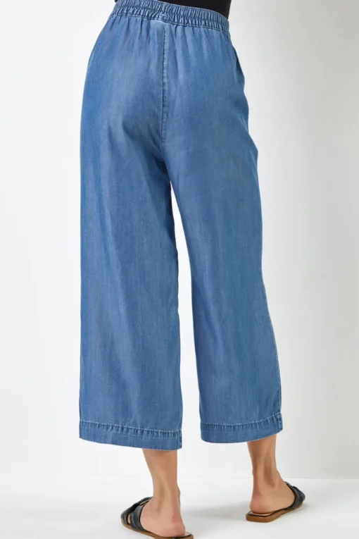 Roman Denim Waist Tie Detail Culottes