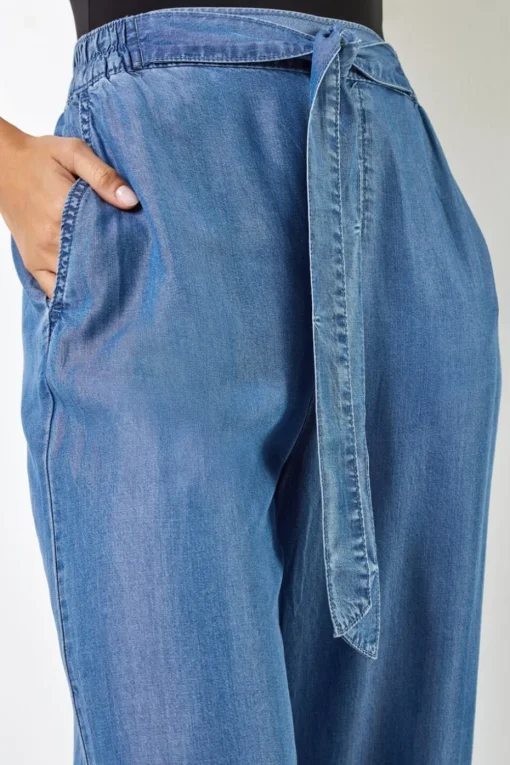 Roman Denim Waist Tie Detail Culottes