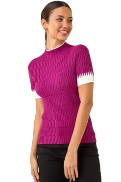 Roman Fuchsia Ribbed Contrast Knit