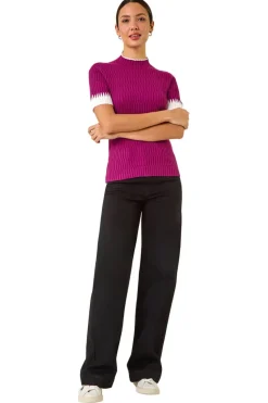 Roman Fuchsia Ribbed Contrast Knit