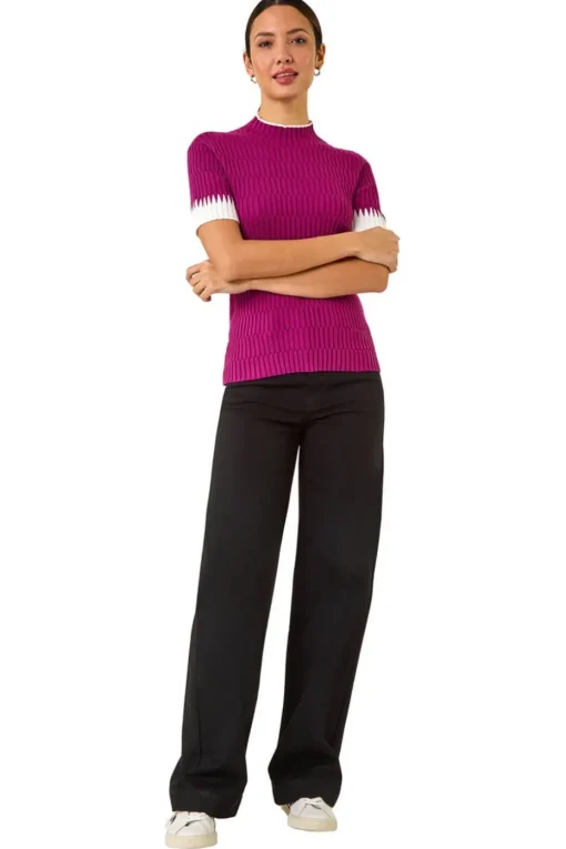 Roman Fuchsia Ribbed Contrast Knit