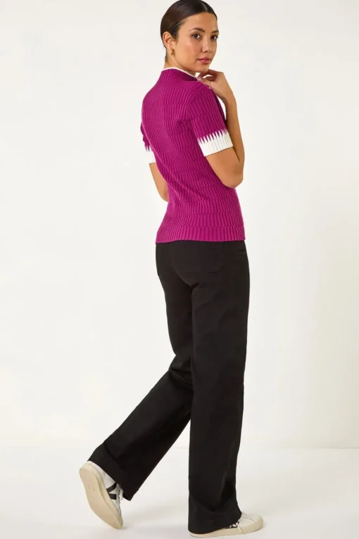 Roman Fuchsia Ribbed Contrast Knit