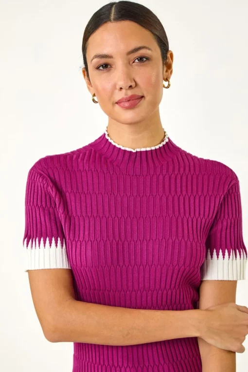 Roman Fuchsia Ribbed Contrast Knit