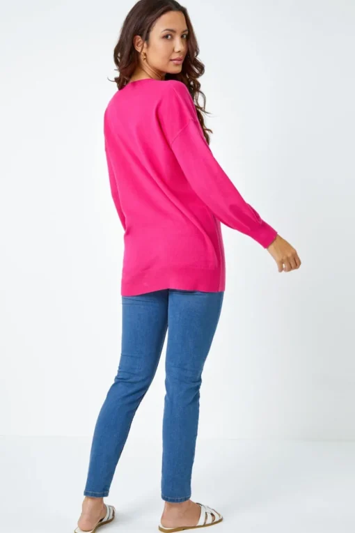Roman Fuchsia V-Neck Stretch Jumper
