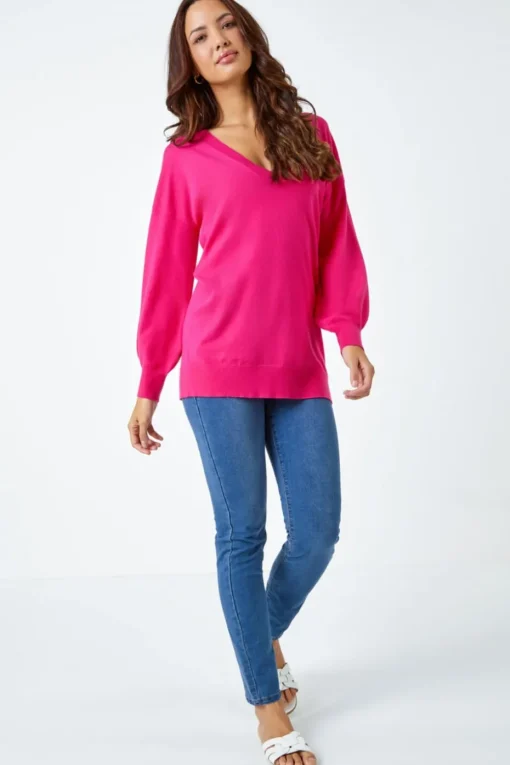 Roman Fuchsia V-Neck Stretch Jumper