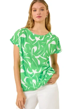 Roman Green Abstract Print Stretch T Shirt