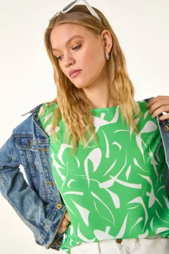 Roman Green Abstract Print Stretch T Shirt