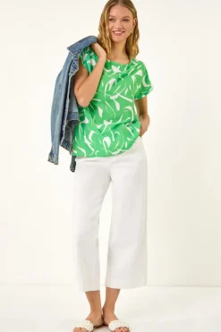Roman Green Abstract Print Stretch T Shirt