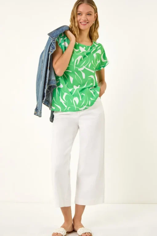 Roman Green Abstract Print Stretch T Shirt