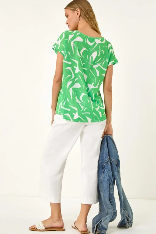 Roman Green Abstract Print Stretch T Shirt
