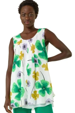 Roman Green Abstract Print Overlay Top