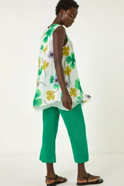 Roman Green Abstract Print Overlay Top