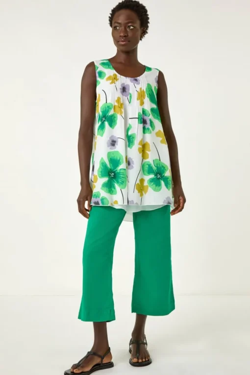 Roman Green Abstract Print Overlay Top