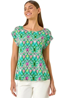 Roman Green Abstract Print Shell Top