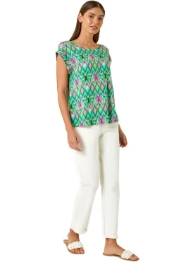 Roman Green Abstract Print Shell Top
