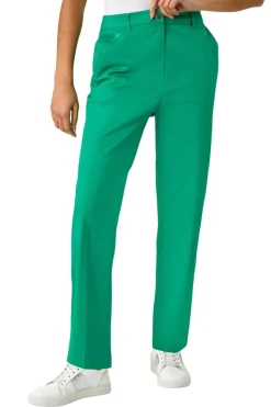 Roman Green Cotton Full Length Stretch Trouser