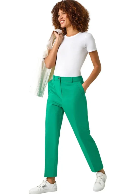 Roman Green Cotton Full Length Stretch Trouser